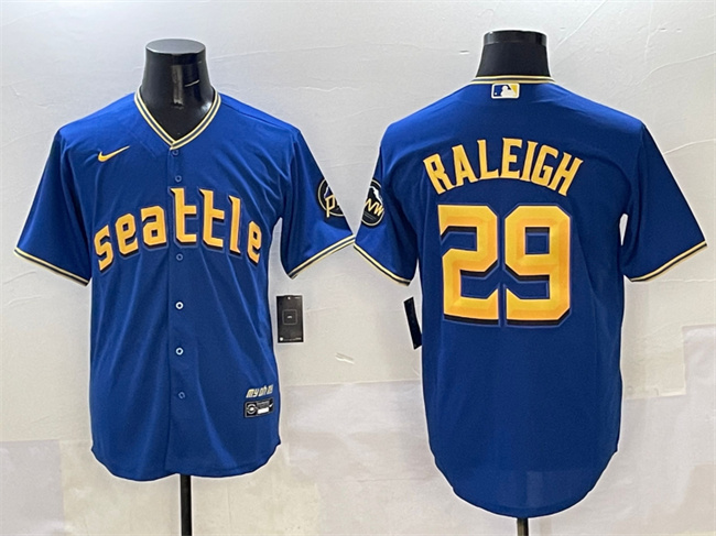 Men's Seattle Mariners #29 Cal Raleigh Royal City Connect Cool Base Stitched Baseball Jersey Men's Seattle Mariners #29 Cal Raleigh Royal City Connect Cool Base Stitched Baseball Jersey